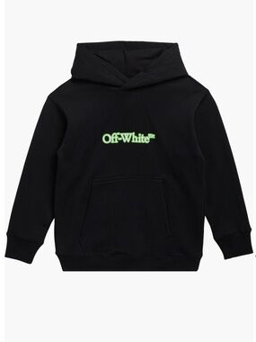 NWT Off-White Kids Black Hoodie with Neon Glow in the Dark Green Logo
